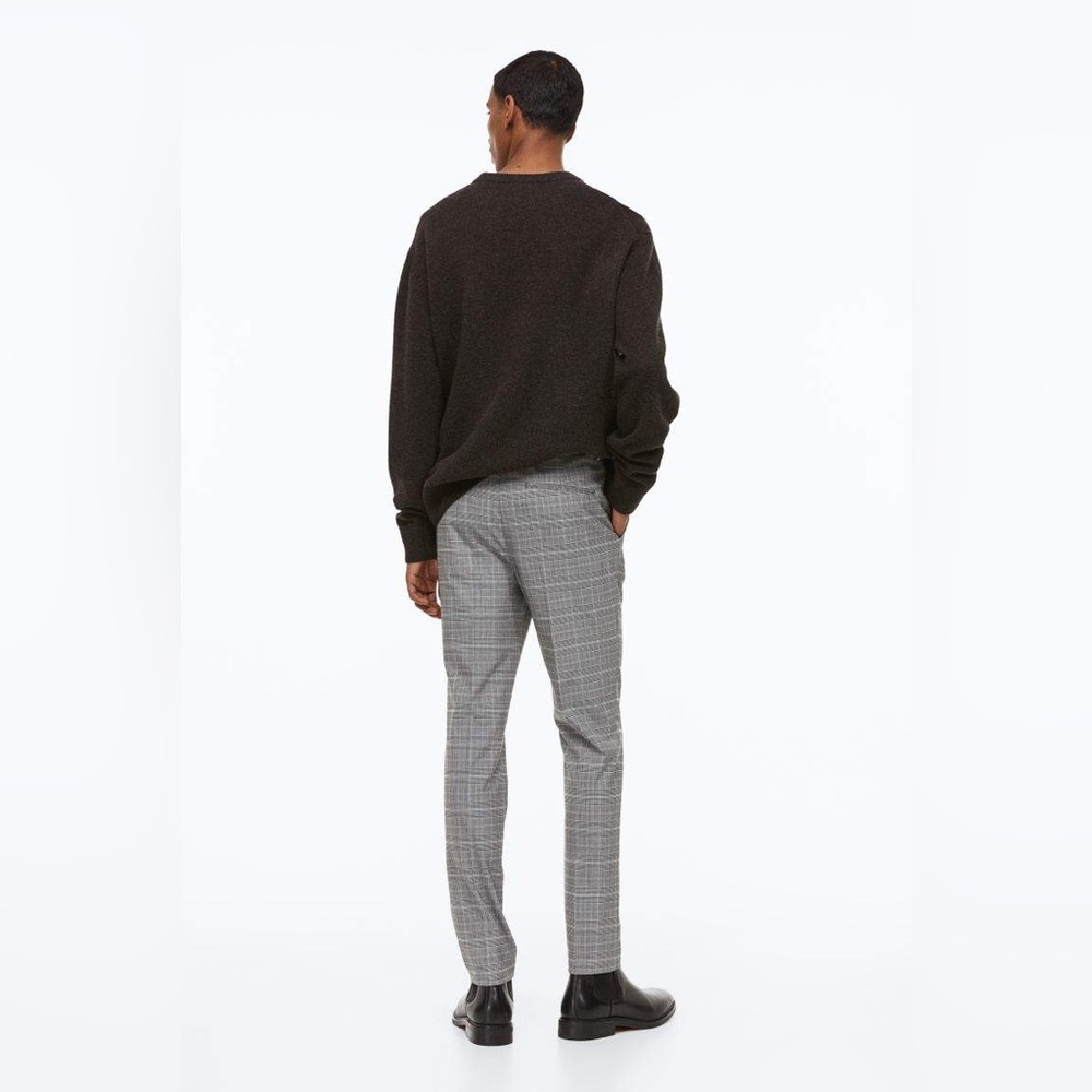 Sz 34R H&M Men's trousers grey skinny fit plaid white&black - Picture 3 of 16